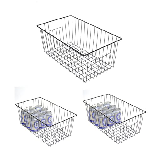 16inch Upright Freezer Organizer Baskets for 13-14,16-21 cu.ft Standup Freezer, Settle freezer chaos and reduce food waste effectively, Durable, Fully Use Space, Improve Air Circulate, Black, Pack 3 - color: 16*12*6, black