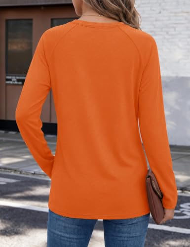 YUCOLEN Women's Long Sleeve Shirts Crew Neck Casual Cotton Basic Tee - color: Dark Orange, size: Medium
