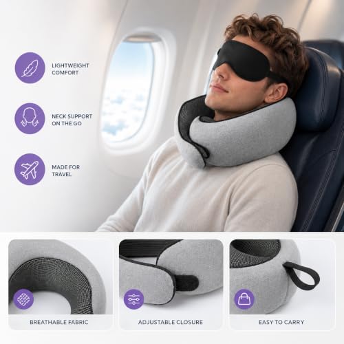 Travel Neck Pillow for Airplane, Memory Foam for Sleeping