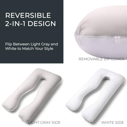 U Shaped Pregnancy Pillow Soft Reversible 55 in White Gray - color: Light Gray / White (Two-tone)