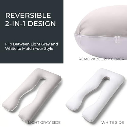 U Shaped Pregnancy Pillow Soft Reversible 55 in White Gray - color: Light Gray / White (Two-tone)