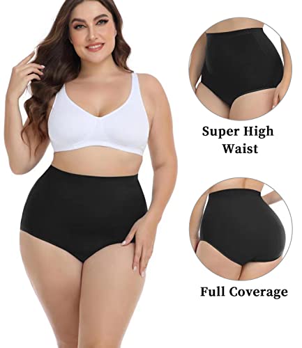 wirarpa Women's Underwear Cotton Super High Waisted Briefs Stretch Full Coverage Panties 4 Pack - color: Black, size: Medium