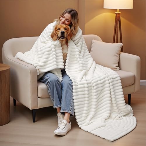 Bedsure Soft Cozy King Size Fleece Blankets for Bed Off White 108"x90" - color: Off White, size: King