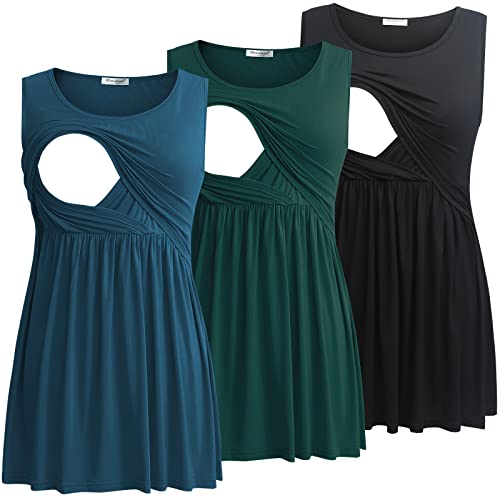 Bearsland Maternity Nursing Tank Tops - color: Black&green&vivid Blue, size: Medium