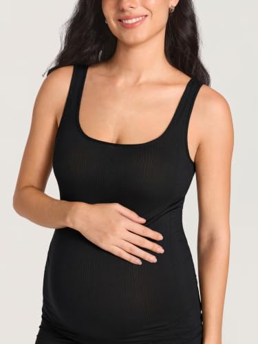 MOMANDA Modal Ribbed Maternity Tank Tops - color: Black, size: X-Small