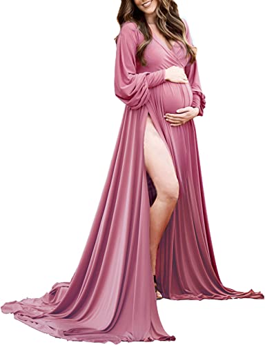 Long Sleeve Maternity Dress for Photoshoot Plus Size - color: Light Purple, size: Large