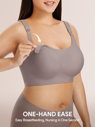 Angelhood Seamless Nursing Bra for Women Wire Free Full Coverage Nursing Bra T-Shirt Bra with Extra Extender - color: Coffee, size: X-Large