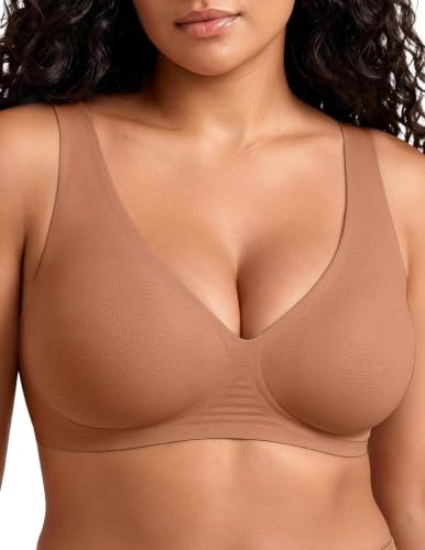 Vertvie Wireless Jelly Bras Push Up Plunge Seamless Supportive - color: Airy Coffee, size: Small