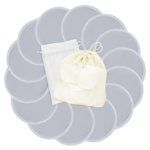 wegreeco Nursing Breast Pads (14 Pack) + Laundry Bag & Travel Storage Bag, 4.7 inch Option - Washable & Reusable Breastfeeding Nursing Pads (Grey, Large, Plain Shape) - color: Grey, Plain Shape, size: Large