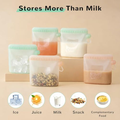 COMI Silicone Breast Milk Storage Bags Reusable, 9oz, BPA Free, 7pcs - color: 3Green+4Pink