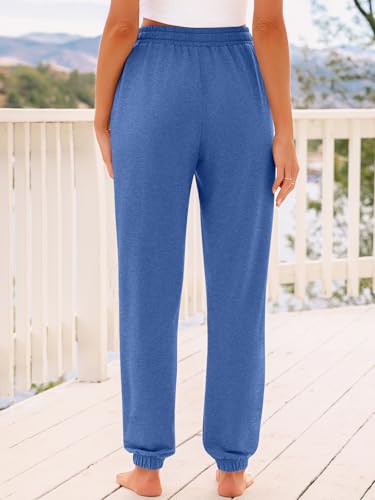 AUTOMET Women's High Waisted Lounge Sweatpants Jogger Pants with Pockets - color: Blue, size: X-Large