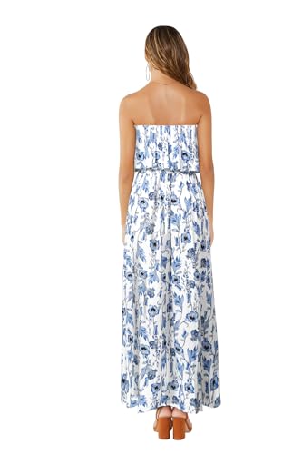 ZMPSIISA Womens Summer Off Shoulder Maxi Dress Strapless Boho Long Dresses - color: A-light Blue Flower, size: Medium