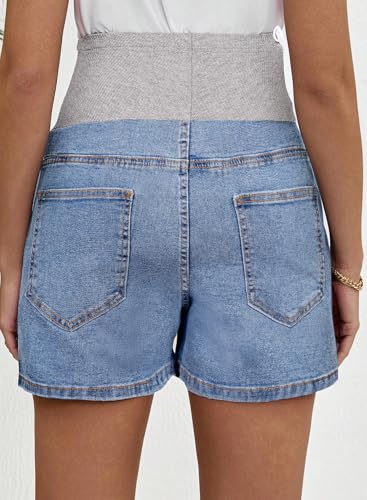 BLENCOT Maternity Jeans Over The Belly Pregnancy Clothes with Pockets - color: Light Blue, size: Medium