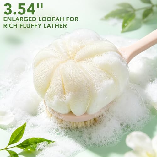 Back Scrubber for Shower, 15.7" Loofah with Handle Body Brush, Pink - color: Pink