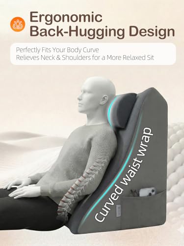 Vekkia 23.5” Back Rest Pillow, Dual-Layer Foam for Reclining and Sitting - color: Gray, size: 23.5 Inches