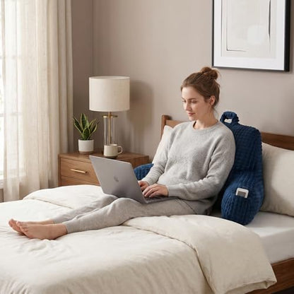 Reading Pillow with Arms for Sitting in Bed,Backrest,Blue Flannel,M - color: Navy, size: Standard(17")