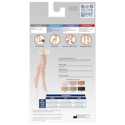 Truform Sheer Compression Stockings, 15-20 mmHg, Women's Thigh High Length, 20 Denier, Beige, Small - color: Beige, size: Small (1 Pair)