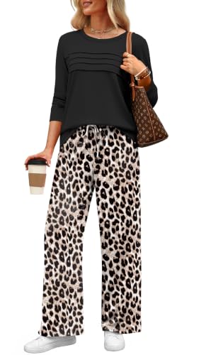 WIHOLL Lounge Sets for Women 2 Piece Fall Outfits 2026 Fashion S-2XL - color: Black Leopard, size: Medium