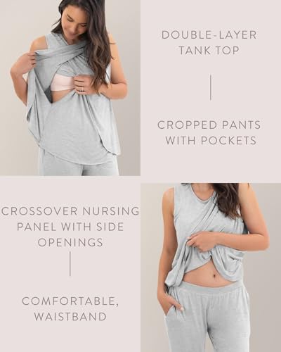 Kindred Bravely Tulip Hem Nursing Pajama Set, Maternity Sleepwear - color: Grey Heather, size: Medium