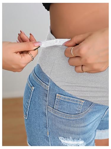 BEAUDRM Women's Maternity Adjustable High Waist Denim Mini Shorts - color: Light Wash a, size: Small