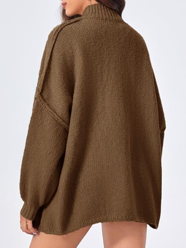 Saodimallsu Womens Oversized Cardigans Long Lantern Sleeve Button Down Chunky Knit Loose Fall Sweater Coats - color: Coffee, size: X-Large