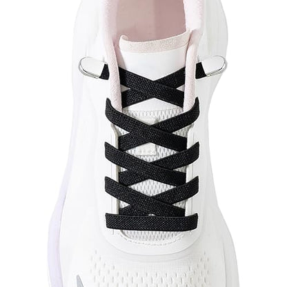 Elastic No Tie Shoe Laces for Kids and Adults Sneakers, Stretch Flat Tieless Shoelaces - color: Black