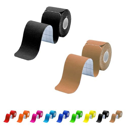 2 Pack Kinesiology Tape Precut, 40 Athletic Strips for Knee Shoulder - color: Black+beige