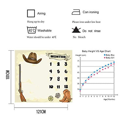 Western Cowboy Theme Baby Monthly Milestone Blanket, Soft Flannel, 48x40in - size: 48x40in