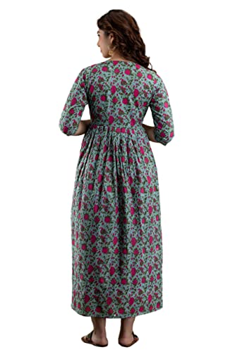 Women's Pink Cotton Pregnancy & Breastfeeding Maxi Dress - color: Grey, size: Large