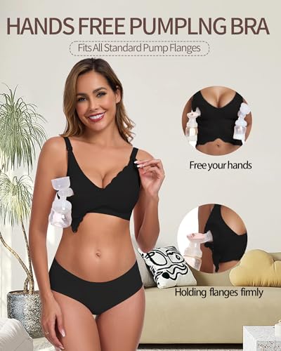 Vinfact Hands Free Pumping Bra Adjustable Breast-Pumps Nursing Bras Comfort Maternity Breast Pump Bra - color: Black, size: XX-Large