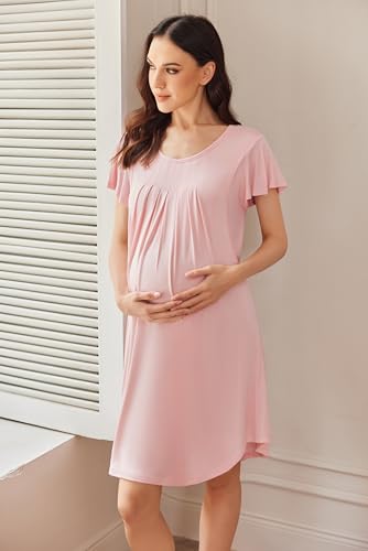 Nursing Nightgown Labor and Delivery Gow Breastfeeding Maternity Dress - color: Pink, size: Medium
