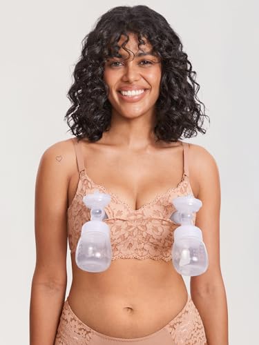 MOMANDA Lace Nursing Bras for Pumping - color: Cream Coffee, size: 36DD