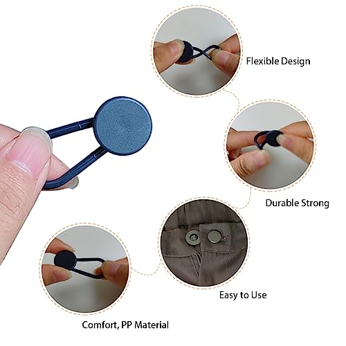 12 Pcs Button Extenders for Jeans, Waist Extender for Jeans, Button Extender, Pants Button Extenders for Men, Button Extender for Pants, Jeans Button Extender (Black, Khaki, Blue)