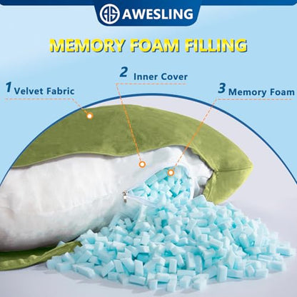 Shredded Memory Foam U Shaped Pregnancy Pillow with Cover - color: Green
