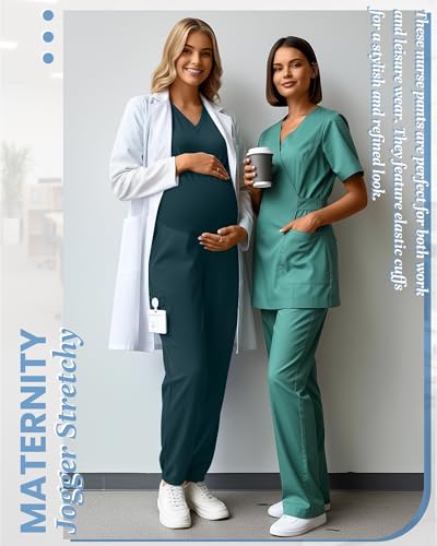 Women's Maternity Scrub Pants Pregnancy Scrub - color: Caribbean Blue, size: Medium