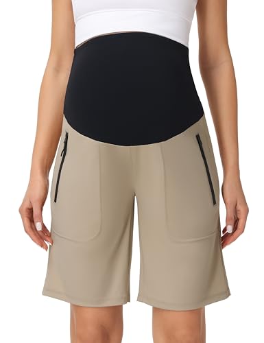 Women's Maternity Bermuda Cargo Shorts - color: Khaki, size: Large