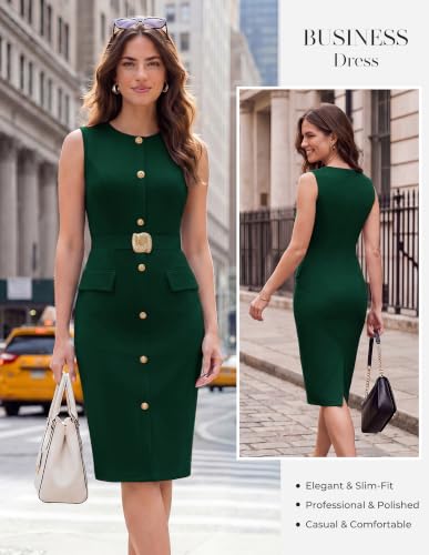 GRACE KARIN Women's Work Business Casual Dresses Office Fall Outfit - color: Dark Green, size: X-Large