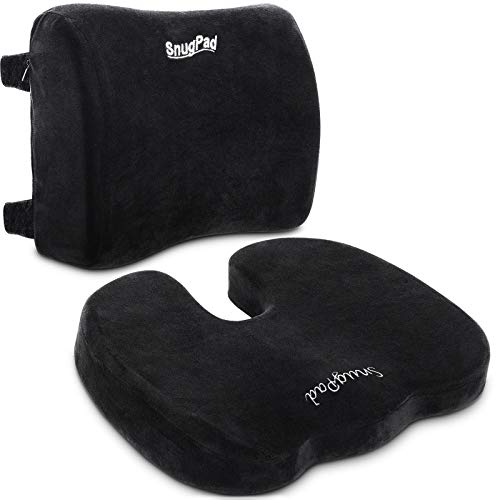 Memory Foam Lumbar Pillow and Seat Cushion Combo, Ergonomic, Lower Back and Coccyx Support, Premium Washable Velvet Covers with Non-Slip Bottom, Ideal for Office Chairs and Car Seats (Black) - size: Seat cushion + lumbar pillow