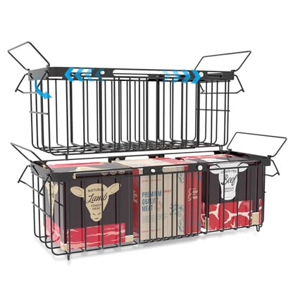 Freezer Organizer Bins, 2 Pack Expandable Stackable Hangable Chest Freezer Containers with Handles, Adjustable From 10.3" to 14.2" Storage Baskets for Fridge, Deep Freezer, Cabinet, Pantry, Kitchen - size: Large