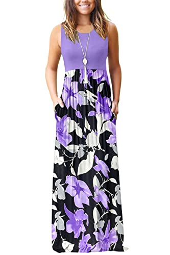 MOLERANI Women's Summer Maxi Long Casual Dresses with Pockets - color: 02 Violet Purple Flower, size: 3X-Large