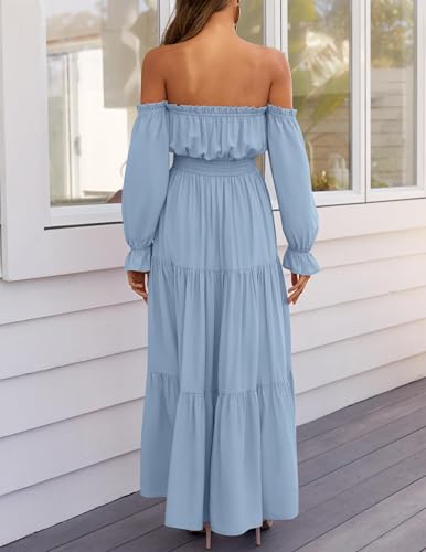 ZESICA Womens Fall Long Sleeve Boho Off Shoulder Maxi Dresses - color: Light Blue, size: XX-Large