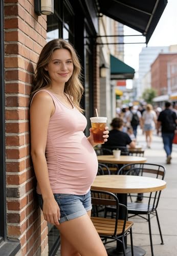 AMPOSH Womens Maternity Tank Tops 3 Pack Cotton Sleeveless Ruched Side Pregnancy Postpartum Shirts Soft Stretch Basic Top - color: 34 Black/Gray/Pale Pink, size: Medium