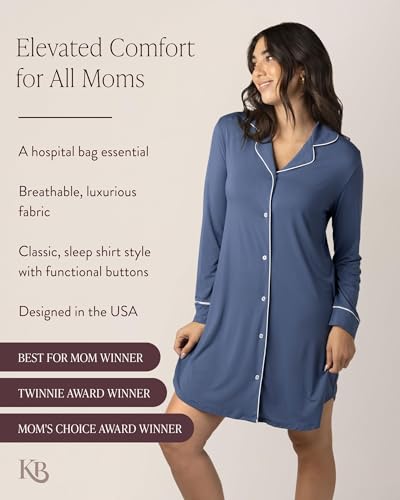 Kindred Bravely Clea Long Sleeve Maternity Nursing and Postpartum Nightgown - color: Slate Blue, size: Medium