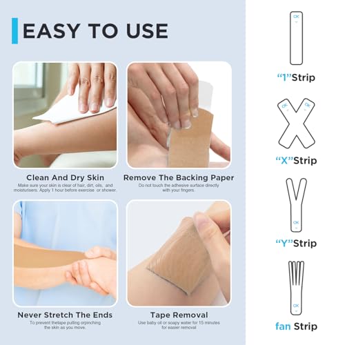 OK TAPE Kinesiology Tape 150 PCS Precut Elastic Strips Bulk 2inx10in/PCS - color: Beige, size: 150 PCS