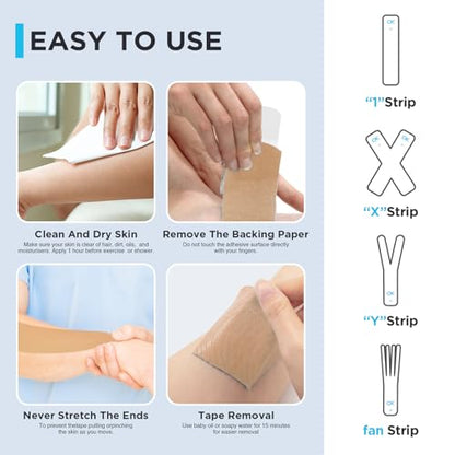OK TAPE Kinesiology Tape 100 PCS Precut Elastic Strips Bulk 2inx10in/PCS - color: Beige, size: 100 PCS