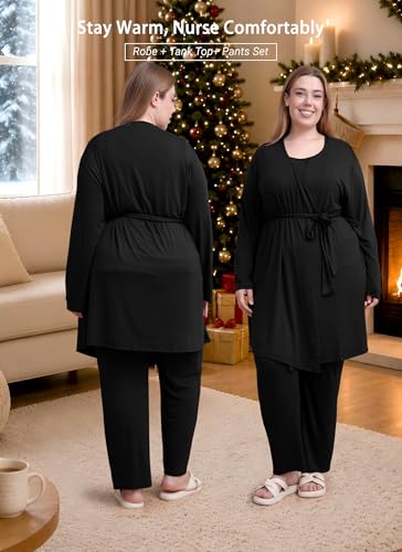 Rnxrbb 4 PCS Hospital&Home Nursing Pajamas Robe Set Maternity Postpartum Pj - color: Black, size: Large