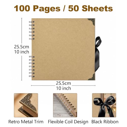 JOYIT 10x10 Scrapbook Album, 100 Pages Blank Hardcover Memory Book (Brown) - color: Brown