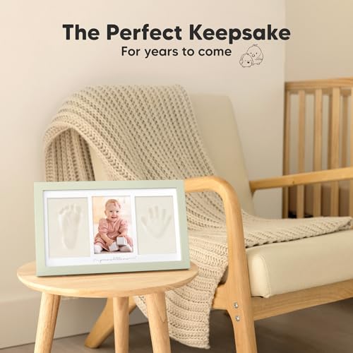 KeaBabies Baby Hand and Footprint Kit, Clay Keepsake Frame (Sage) - color: Sage, size: Duo Frame, 13" x 7.8"