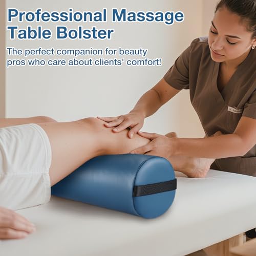 26 x 6 In Full Round Massage Bolster, PU Leather Bolster with Strap Handle - color: 6" Full Round - Blue