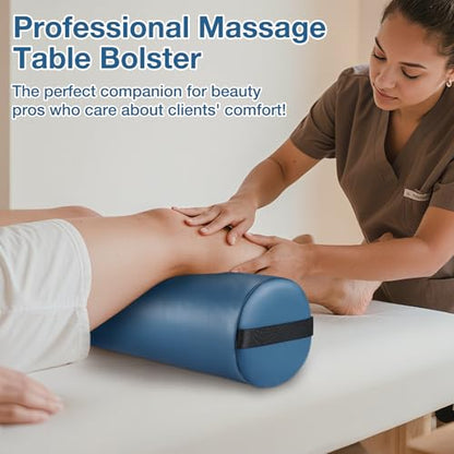 26 x 6 In Full Round Massage Bolster, PU Leather Bolster with Strap Handle - color: 6" Full Round - Blue